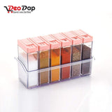 Plastic spice jars set with various colors and sizes